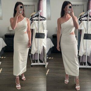 Bardot Jenna One Shoulder Cutout Orchid White Sleeveless Midi Dress White Large